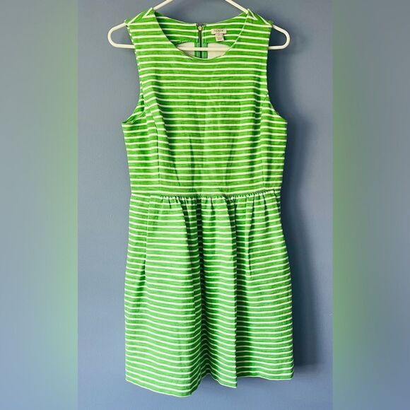 J. Crew Factory Dresses & Skirts - J Crew Daybreak Green White Striped Fit Flare Dress Sz M